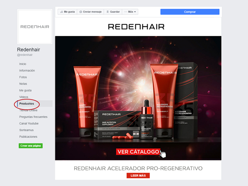 Campañas Tabs Facebook catálogo de productos